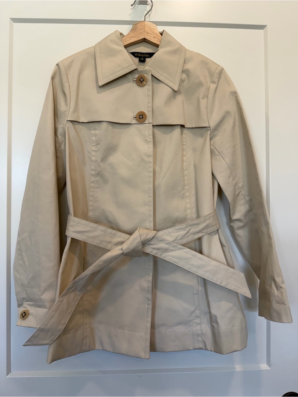 NWT Brooks Brothers Jacket Beige Short Trench Coat Khaki Military Belted size 10